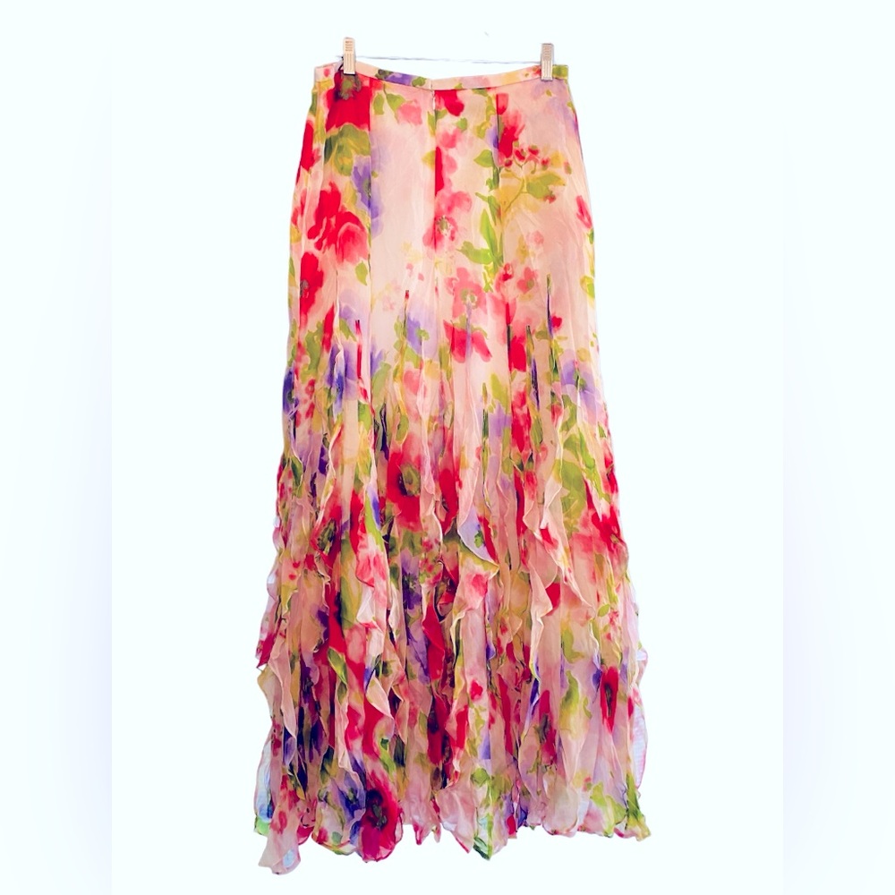 Teri Jon by Rickie Freeman Gorgeous Maxi Floral Silk Skirt Sz Medium.